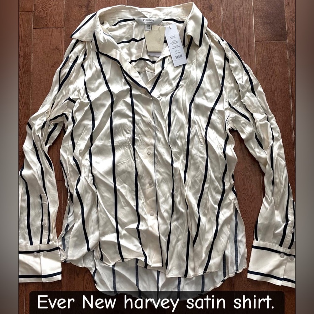 Ever New Harvey notched neck satin button up shirt Striped Button-Up Blouse